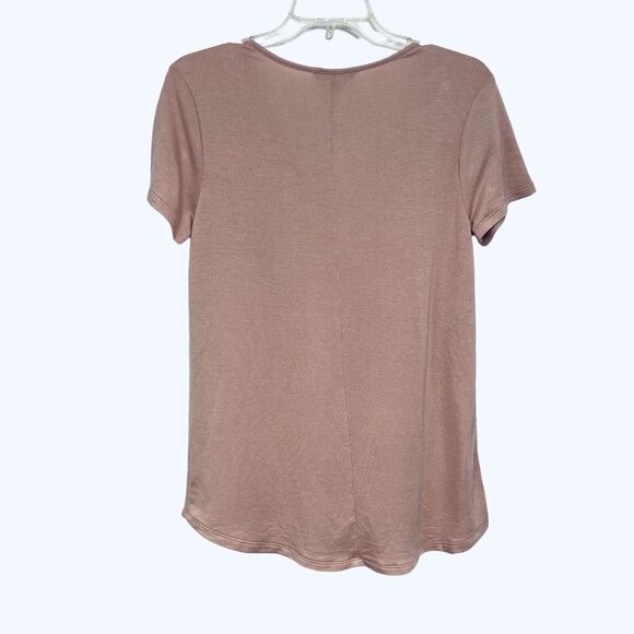 TRESICS Luxe Women's Hi-Lo Pullover Top Medium Rose Braided V-Neck Short Sleeves - Picture 2 of 13